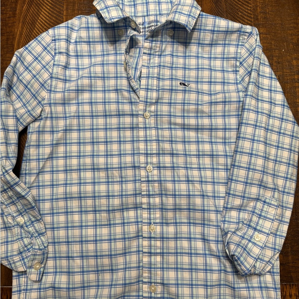 Vineyard Vines Kids Light Blue and White Checkered Shirt